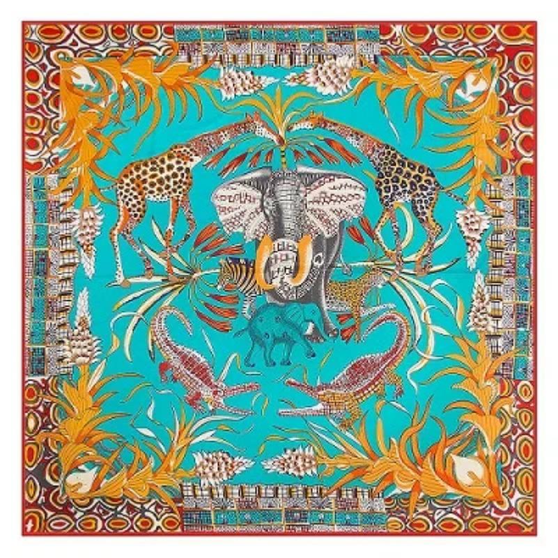 POBING Twill Silk Square Scarf Animals Print Women Scarves&Wrap Giraffe Neckerchief Spanish Foulards cachecol Large Bandana