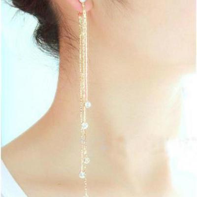 Frauen Mode Schmuck Kristall Lange Quasten Tropfen Baumeln Cocktail Party Kleid Stud Ohrring