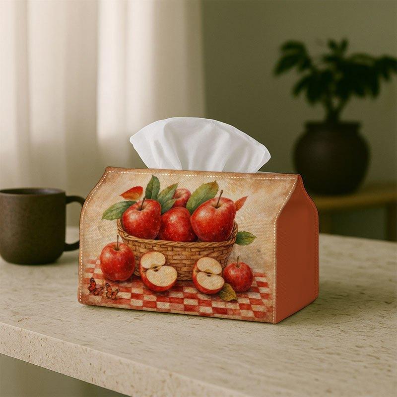 2D Flat, 1pc Vintage Rustic Print Tissue Box with - Apple Still Life Tissue Box Holder, Waterproof, Suitable for Bathroom, Living Room, Bedroom, Dress
