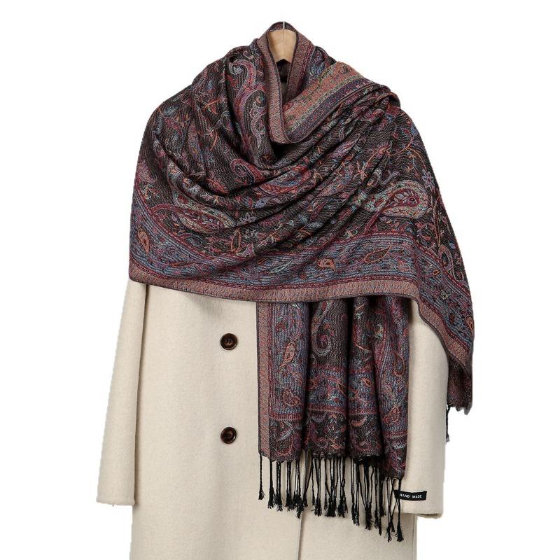 Fashion Cashew Jacquard Tassel Polyester Long Towel Versatile Ladies Outer Warm Travel Shawl Scarf