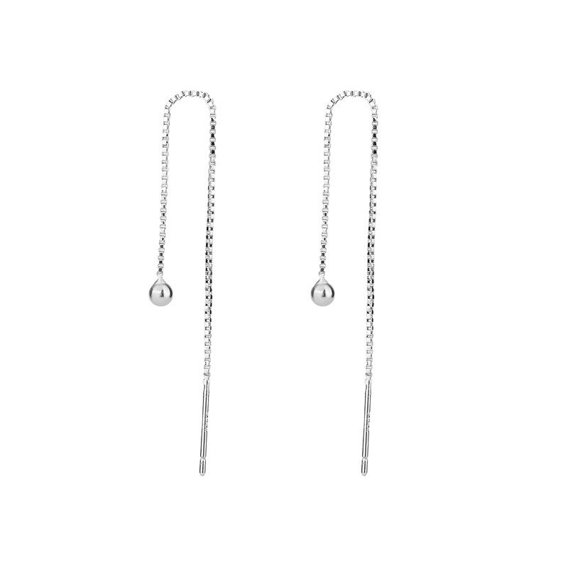 S925 Silver Smooth Sphere Long Drop Earrings Minimalist Chic Slimming Dangle Earrings For Women Elegant Jewelry