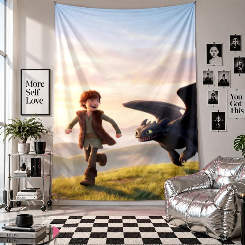 Wall TapestryHow to Train Your Dragon Art Hanging Cloth Decorative Background Cover for Room Decoration
