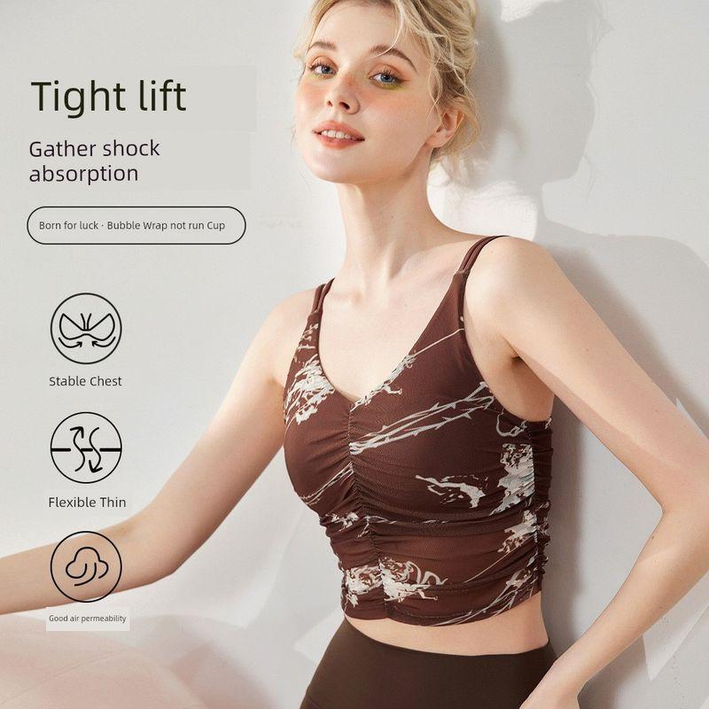 Export Sports Intimates Women's Beauty Back Sling Fixed One-Piece Chest Pad Yoga Bra Print Fitness Vest Tops