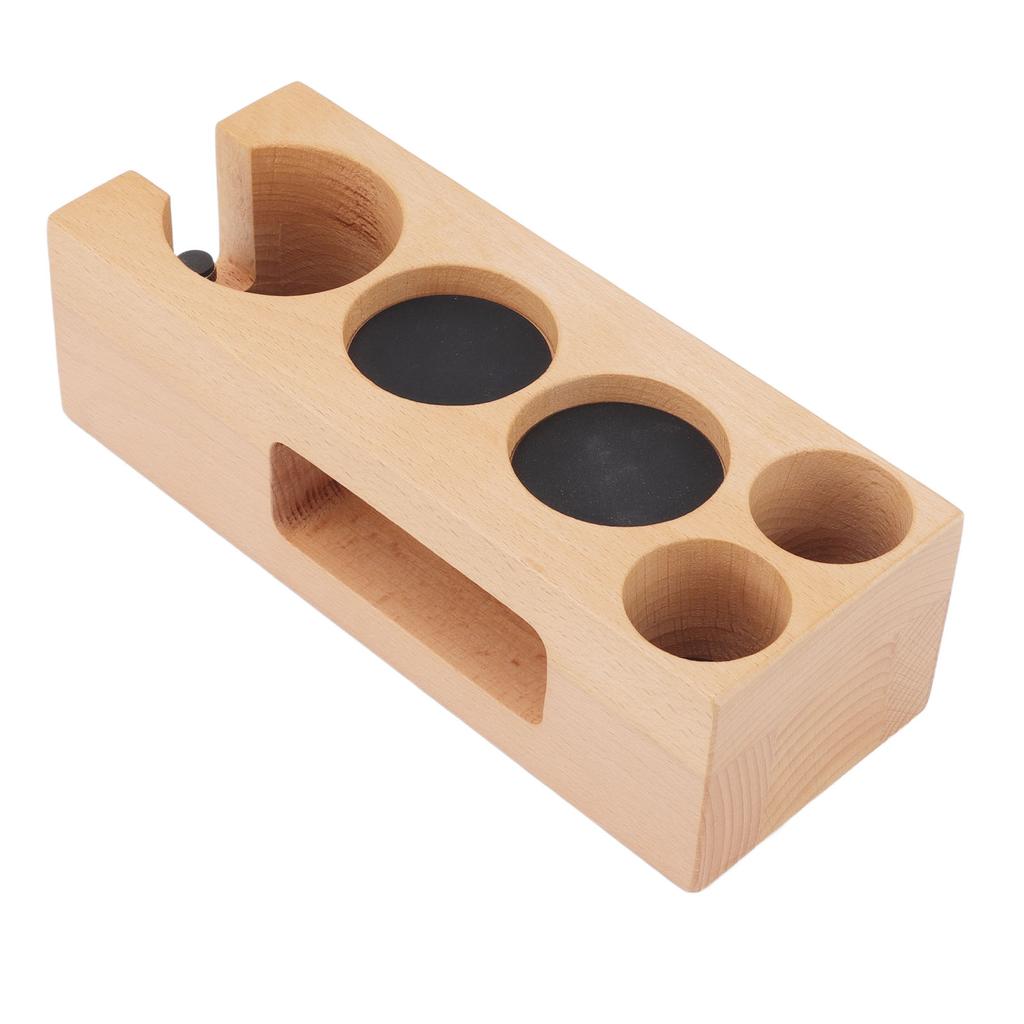 Wooden Coffee Tamper Holder 5 Hole Non Slip Coffee Tamping Station with Mat for Cafes Home