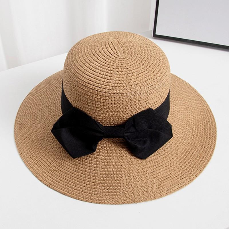 French Flat Straw Hat for Women's Spring and Summer Seaside Vacation Beach Hat Sun Shading and UV Protection Large Eave Basin Hat