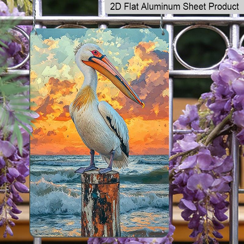 2D Flat, 1pc Vintage Pelican Aluminum Sign - 7.87*11.8 Inch Rustic Coastal Wall Art with Pre-Drilled Holes, Durable Aluminum Decor for Home, Cafe