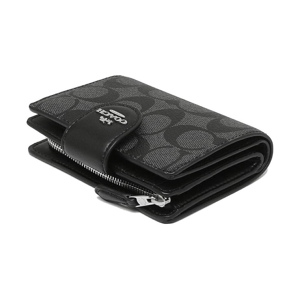 COACH Corner Zip PVC Wrist Bag Clutch Pochette Wallet Women's Charcoal Black C0082-SVDK6