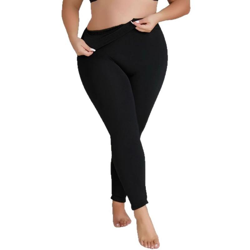 New Trade Large Size Leggings Winter Seamless Integrated Fleece Thickened Nine-Point Pants