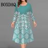 Christmas Tree Women Short Dresses Long Sleeve Festival Ladies Loose Plus Size Dress 3D Print Christmas Street Female