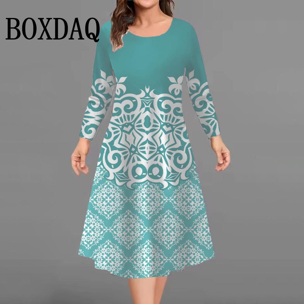Christmas Tree Women Short Dresses Long Sleeve Festival Ladies Loose Plus Size Dress 3D Print Christmas Street Female