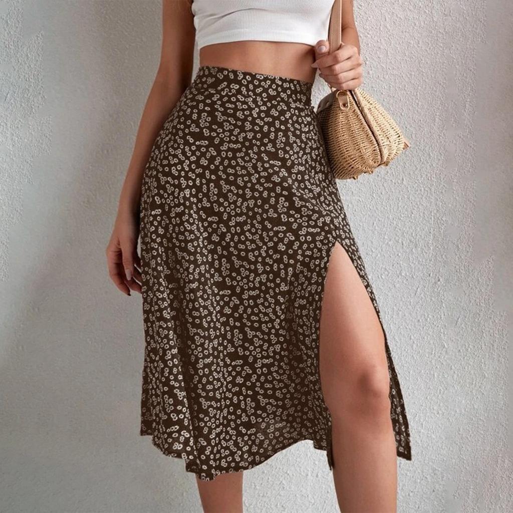 Women's Fashionable Floral Print Casual Daily Slit A-line Hip Bag Skirt