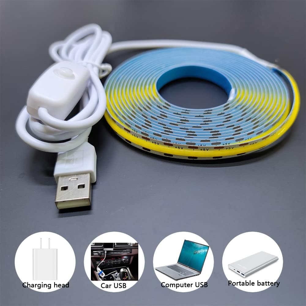 COB LED Strip Lights 5V High Density Linear Lighting Press Switch LED Tape Ribbon Flexible RA90 For Living Room Cabinet Decor