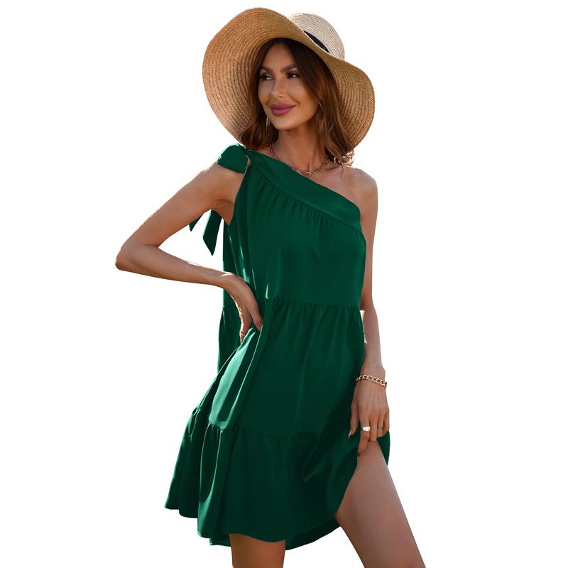 Women LadiesSummer Chiffon Dresses Chiffon Casual Solid Color High Waist Party Dresses