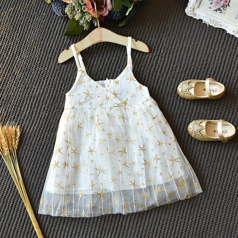 Nowa sukienka księżniczki dla dziewczynek na wiosnę i lato Dziecięca sukienka na ramiączkach w gwiazdki Sukienka dziecięca