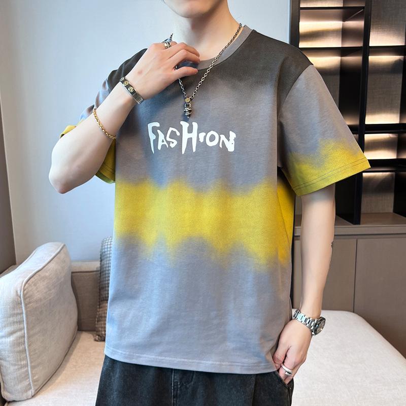 Men's 2024 Summer Trendy Round Neck Pure Cotton Short-Sleeve T-Shirt with Print