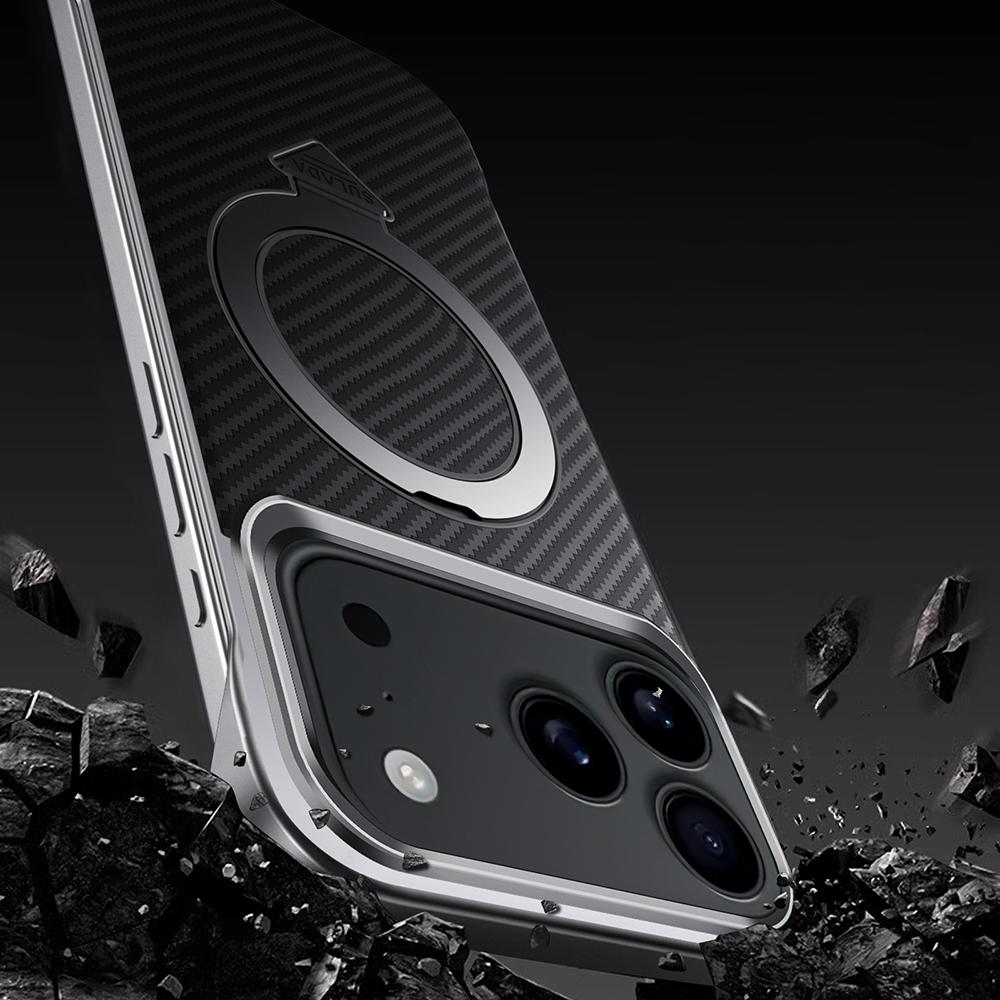 SULADA For iPhone 17 Pro Case Compatible with MagSafe Kickstand PU+PC Phone Cover Carbon Fiber Texture
