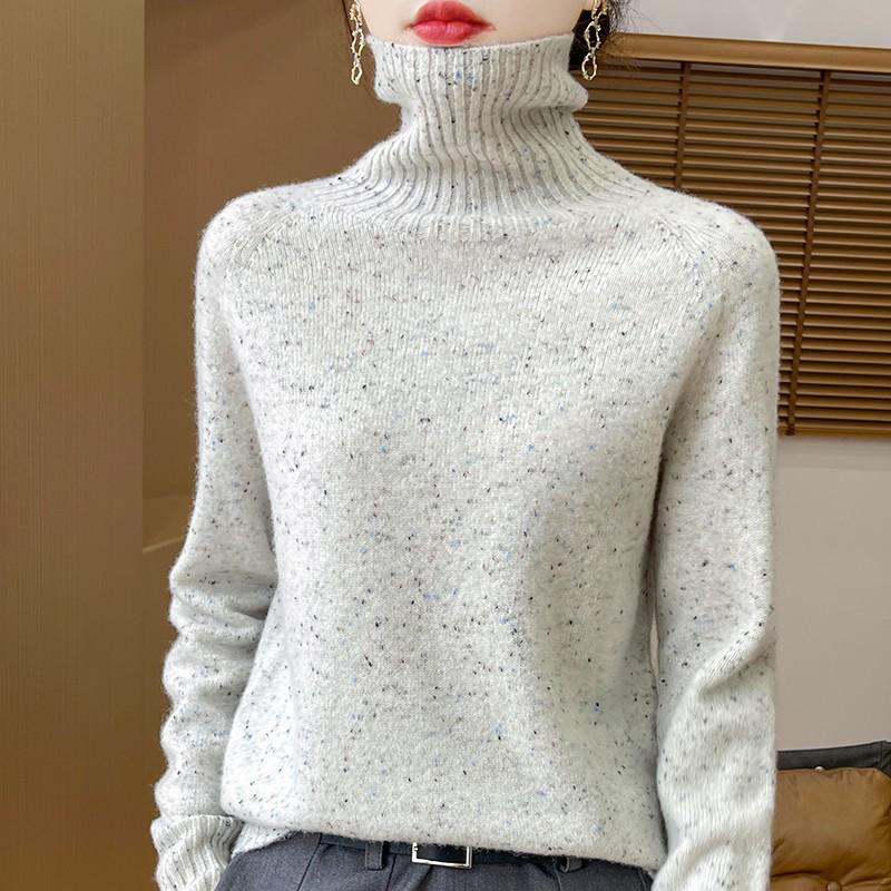 Dámský svetr se stojáčkem, volného střihu, ze 100% vlny - Hřejivý, všestranný pletený pulovr na podzim a zimu