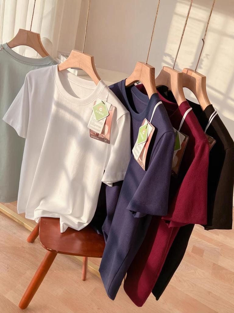 Women's Summer Loose-Fit Short Sleeve Round Neck T-Shirt - High Twist, Long-Staple Cotton, Wrinkle-Resistant.