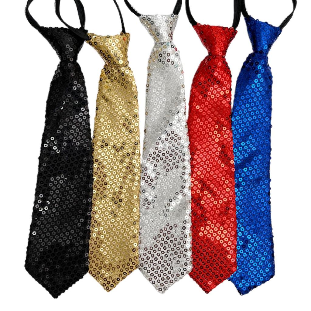 [NazyJnn] Sequin Tie for Men, Women, and Children - Shiny, Glittery, Adjustable Zipper - Perfect for Parties, Dance Performances, Recitals, Stage
