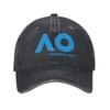 Australian Open AO Print Baseball Cap Vintage Washed Cotton Denim Snapback Cap Retro Trucker Hat Unisex Adjustable Sun Visor Hat