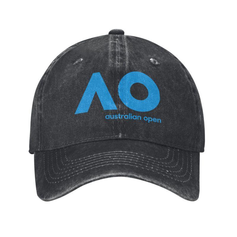 Australian Open AO Print Baseball Cap Vintage Washed Cotton Denim Snapback Cap Retro Trucker Hat Unisex Adjustable Sun Visor Hat