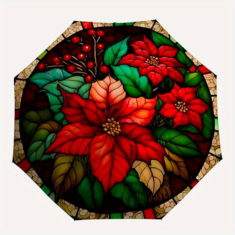 1pc Stained Glass Pattern Automatic Opening/Closing Folding Umbrella with 56 Ribs, Plastic Handle, Windproof Portable Sunshade Umbrella y250726096