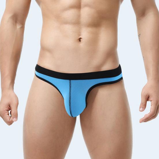 Men Briefs Ribbed Good Stretch Big Pouch Low Waist Color Block U Convex Close Fit Underpants Panties for Honeymoon