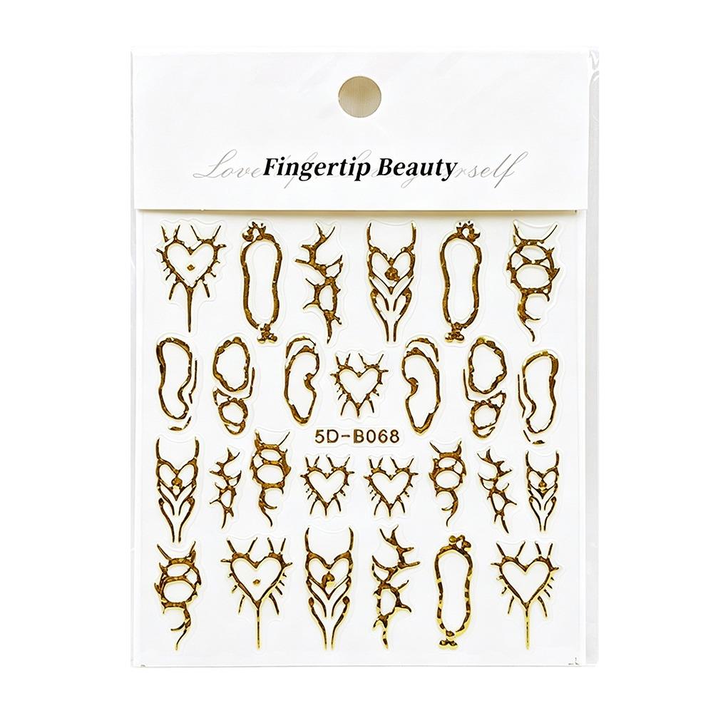 Self-Adhesive 5D Nail Stickers Gold Silver Embossed Design Nail Art Stickers 5D Embossed Adhesive Backing Nail Stickers