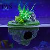 Safe PVC Resin Ornament Floating Rock Aquarium Decoration, Realistic Moss with Shrimp Resting Shelter Cave, Fish Tank Hideout for Betta Guppy