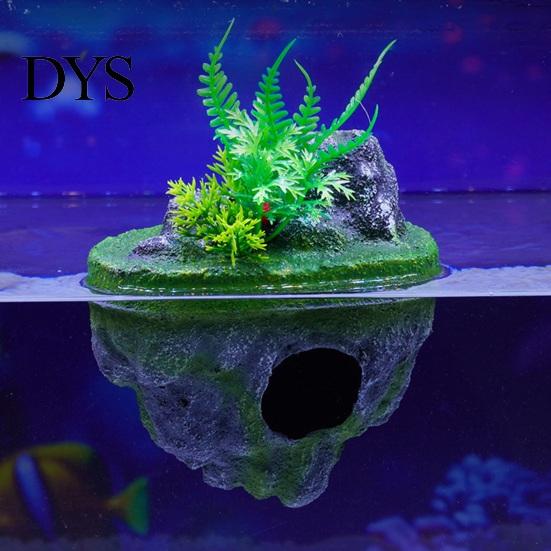 Safe PVC Resin Ornament Floating Rock Aquarium Decoration, Realistic Moss with Shrimp Resting Shelter Cave, Fish Tank Hideout for Betta Guppy