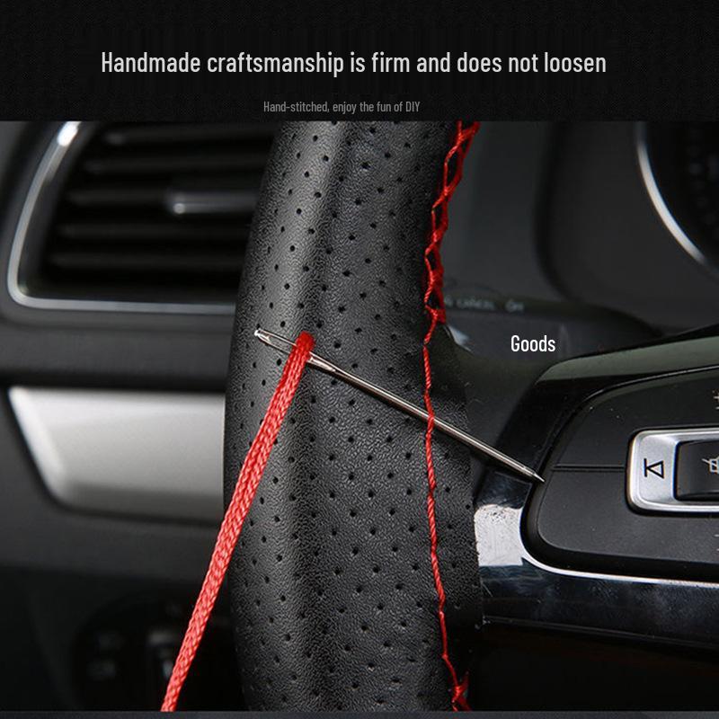 Leather Hand-Stitched Non-Slip Car Steering Wheel Cover - All-Season Microfiber Grip