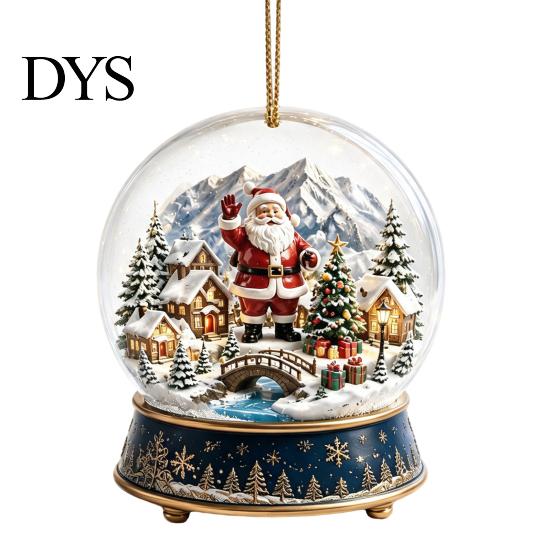 Holiday Party Supplies Christmas Crystal Ball Style Pendant with Hanging Rope, 2D Flat Acrylic Unique Keepsakes Ornament for Tree Decoration
