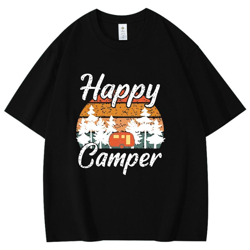 Happy Camper Camping Theme Printed Cotton T Shirt Women Unisex Teens Fashion Hip Hop Harajuku Casual Short Sleeve Tops Tees Shirts