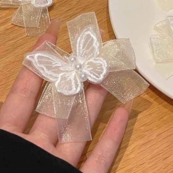 Haarnadel Weiches Netz Schmetterlinge Stickerei Schleife Dekoration Mädchen Haarnadel mit Imitationsperlen Sanfte Frisuren Seitenclips