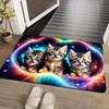 Colorful Galaxy Three Kittens Print Doormat, Non Slip Waterproof Cute Cat Entryway Floor Rug for Front Door Indoor Porch Home Decor