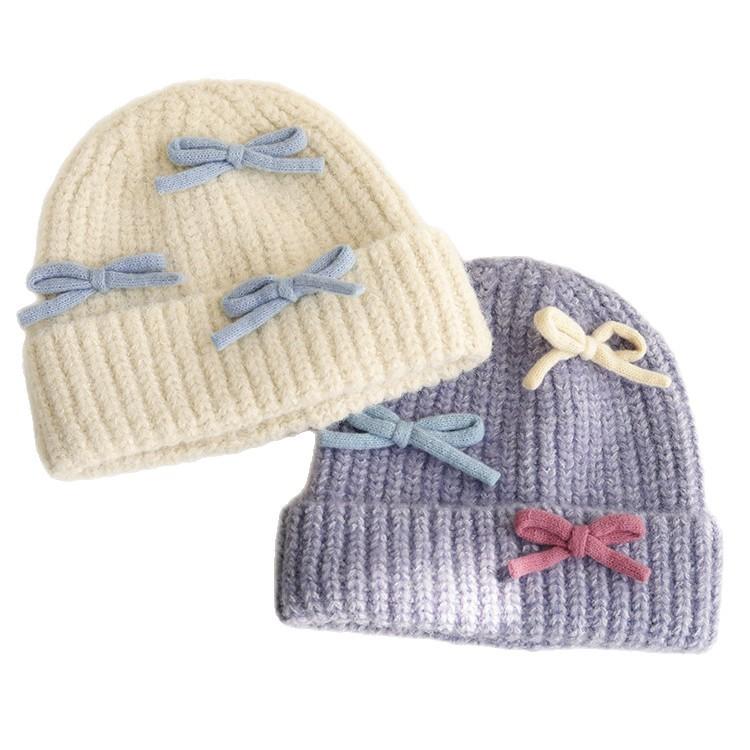 Bow Knitted Woolen Hat for Women In Autumn and Winter Warm and Versatile Thickened Ear Protection Face Showing Small Cold Hat