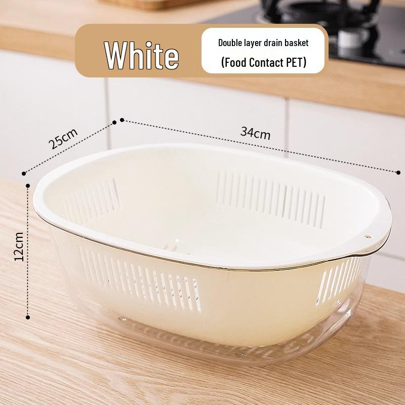 Multifunctional Double-Layer Vegetable & Fruit Washing Basket and Draining Bowl