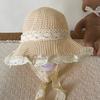 Women Beach Hat Large Eaves UV Blocking Foldable Portable Handmade Straw Hollow Sun Protection Hat with Lace Ties