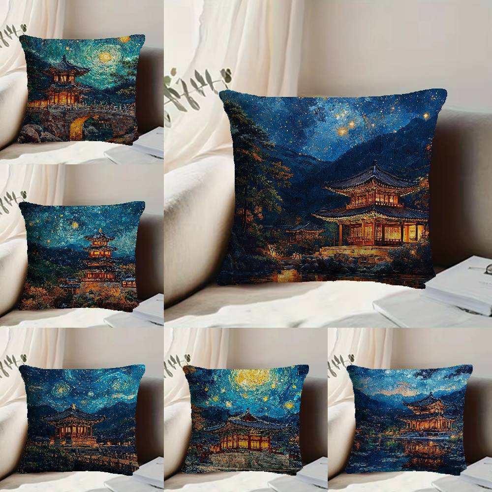 ART Korea Foguo Temple Pillow Case Anti-dustmite Pillowcase Invisible zipper silky short plush Sofa cushion cover