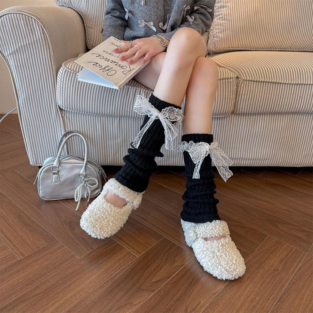 Lace Trim Slouch Socks Knit Design Ruffled Leg Covers Cozy Knit Leg Warmers  For Women