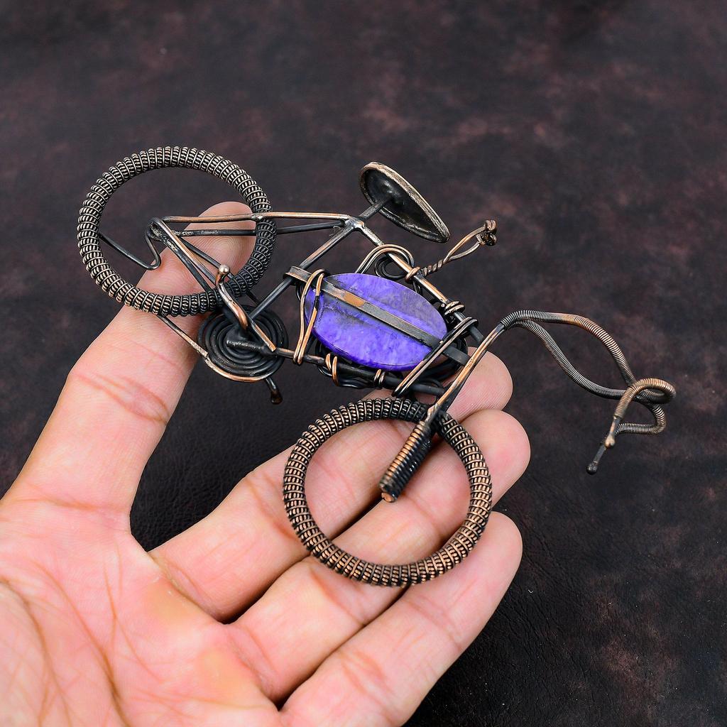 Charoite Pendant Copper Wire Wrapped Jewelry Handmade Cycle Pendant Gemstone Pendant Antique Jewelry Copper Wire Wrap Pendant Gift For Women