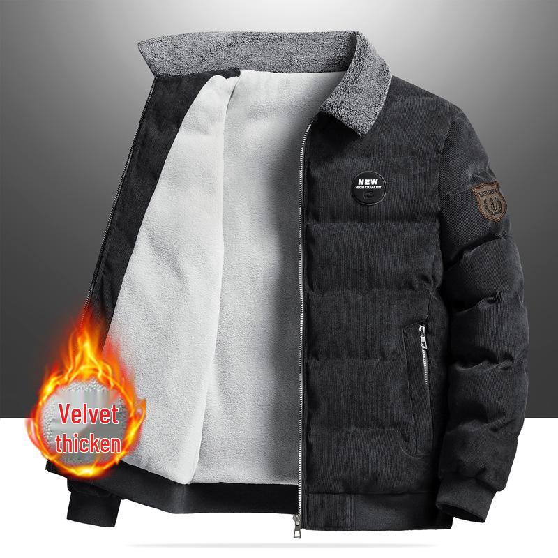 Men's Retro Corduroy Thick Velvet Lapel Jacket - Winter Casual Loose Fit