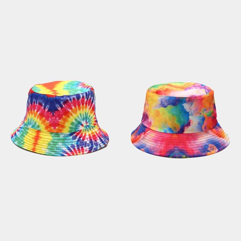 Cappello a secchiello da pesca parasole da esterno per donna uomo arcobaleno reversibile