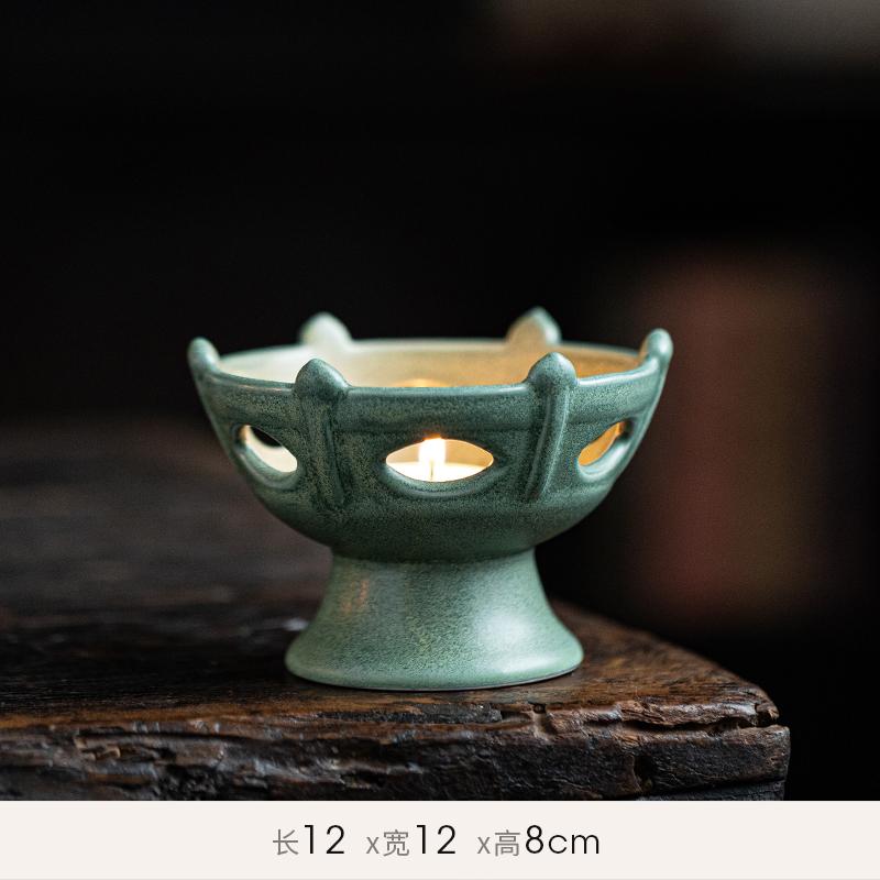 Chinese Ceramic Ornament Retro Celadon Oil Lamp Candlestick Home Offering Buddha Everbright Lamp