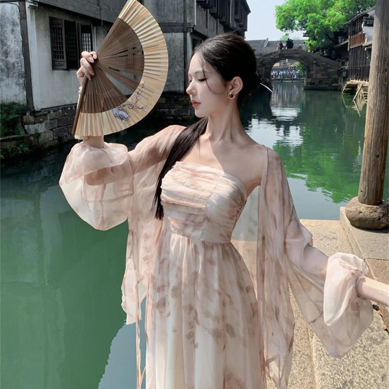 Nové čínske tušové šaty so zaväzovaním za krk - Zenová súprava na cestovanie do Yunnanu