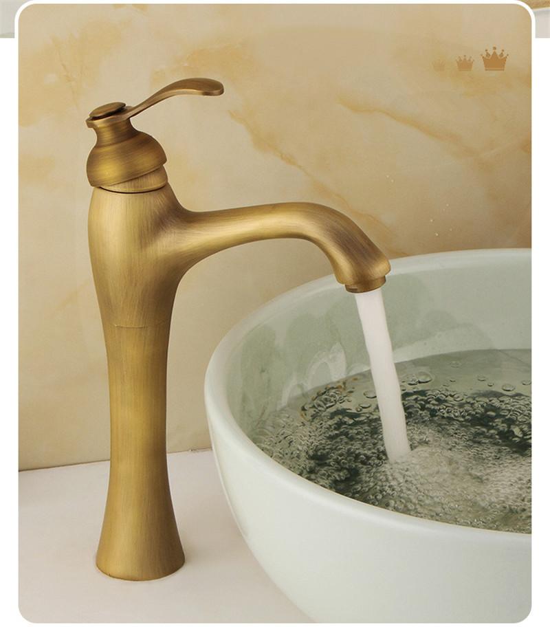 Antique Bathroom Faucet Basin Faucets Brass Hot & Cold Bathroom Sink Faucet Deck Mounted Lavotory Faucet  Mixer Water Tap