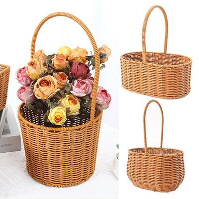 Willow Rattan Bride Flower Basket Hand-Woven with Handle Flower Arrangement Basket Picnic Container Sundries Organizer Wedding