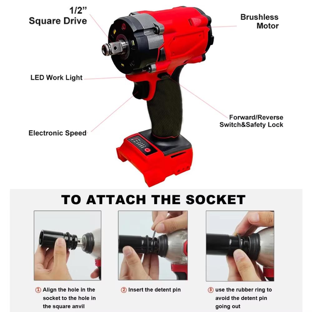 500N.m Driver 1/2" 4 Gears Power Tools for 18V Battery Repair Brushless Impact Wrench Electric Cordless Screwdriver