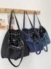 Light Blue One-Shoulder Canvas Bag - Large Capacity, Unisex, Korean Style, Zip Closure