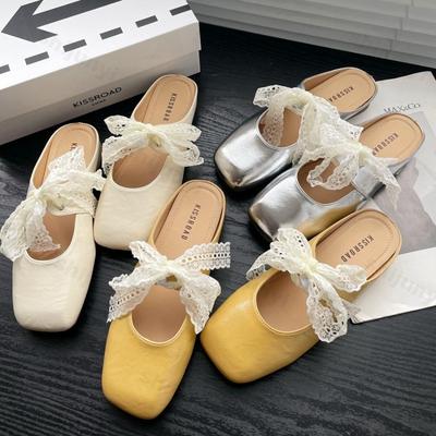 Mocassins Dentelle Femmes Pantoufles Mules Décontractées Chaussures Bout Carré Sandales 2025 Été Robe Slingback Chaussures Tongs Pantuflas Mujer